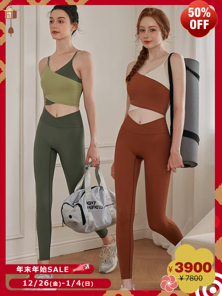 ZOMIGEN｜配色クロススポブラ＆クロスウエストレギンス セットアップ