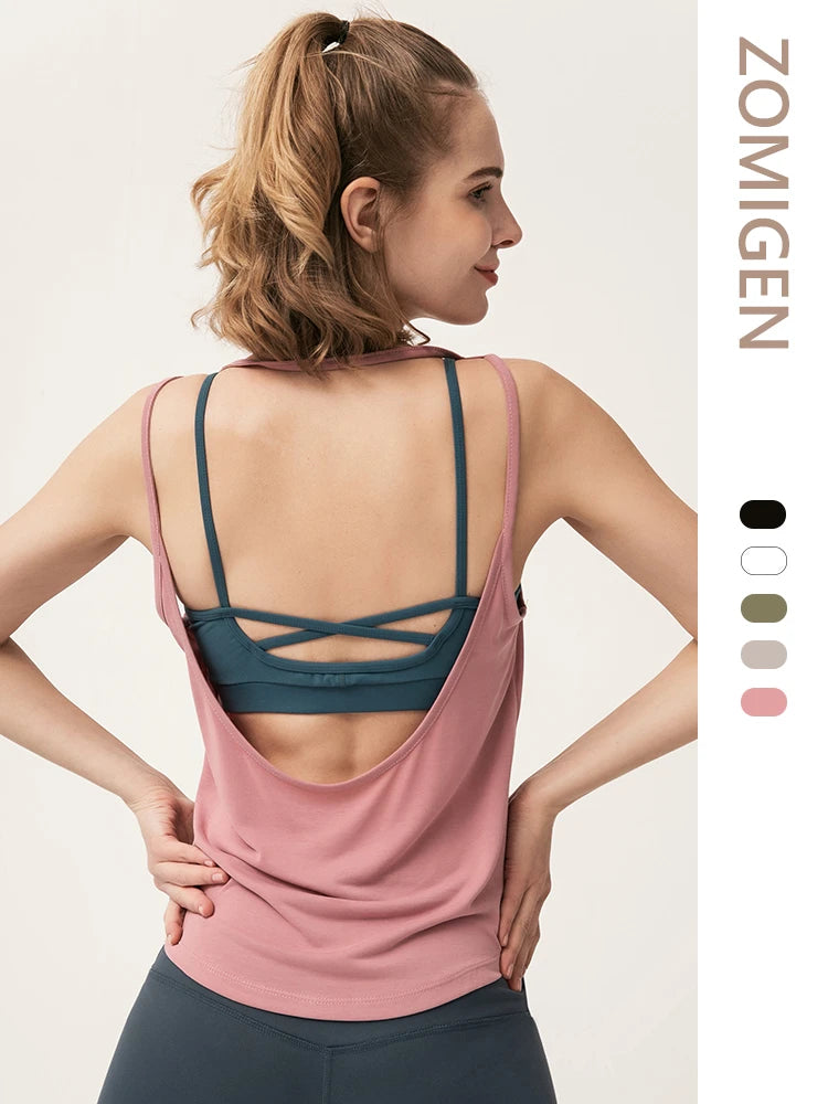 ZOMIGEN｜タンクトップ バックオープン ラウンドネック