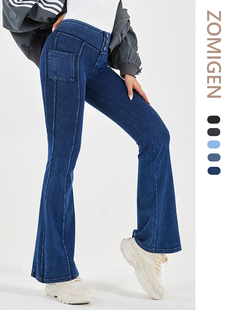 ZOMIGEN｜デニム風 ハイウエストレギンス ポケットボタン – ZOMIGEN